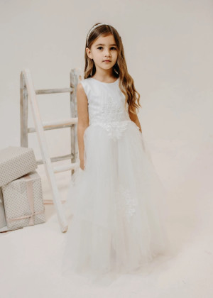 Ivory Lace Pleated Tulle Graceful Flower Girl Dress